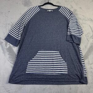 Umgee Tunic Shirt Womens 2XL Blue White Striped Pocket Raglan Sleeve Dress Top